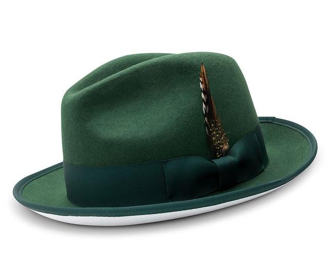 2 ¼" Brim Wool Felt Dress Hat Hunter Green with White Bottom Product Image