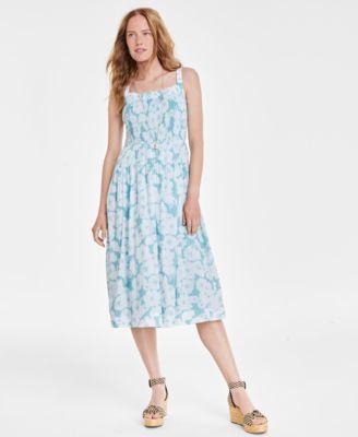 On 34th Womens Printed Smocked-Bodice Midi Dress, Created for Macys Product Image