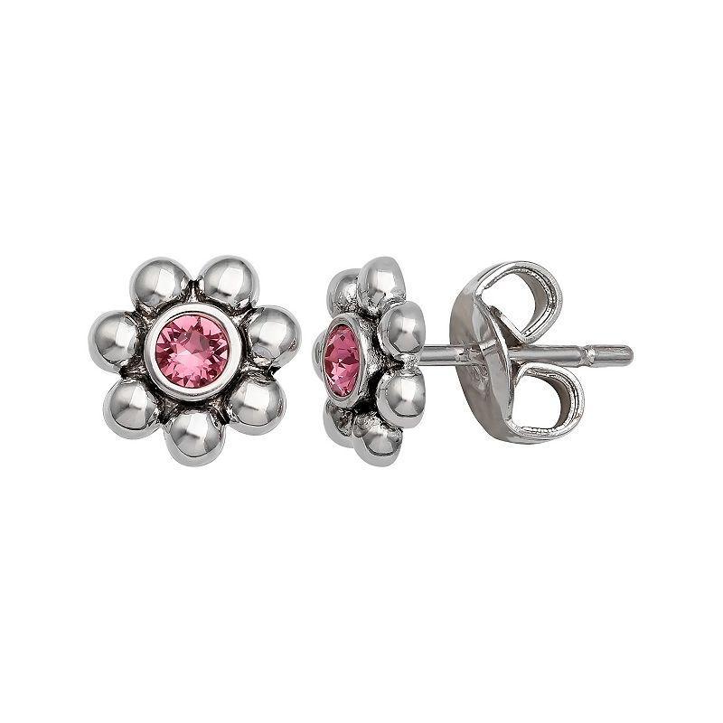 Brilliance Fine Silver-Plated Crystal Flower Birthstone Stud Earrings, Womens, Silver Tone February Product Image