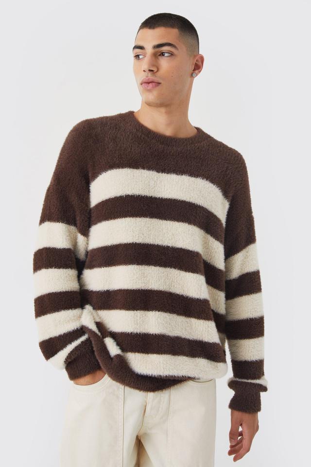 Oversized Stripe Fluffy Sweater | boohooMAN USA Product Image