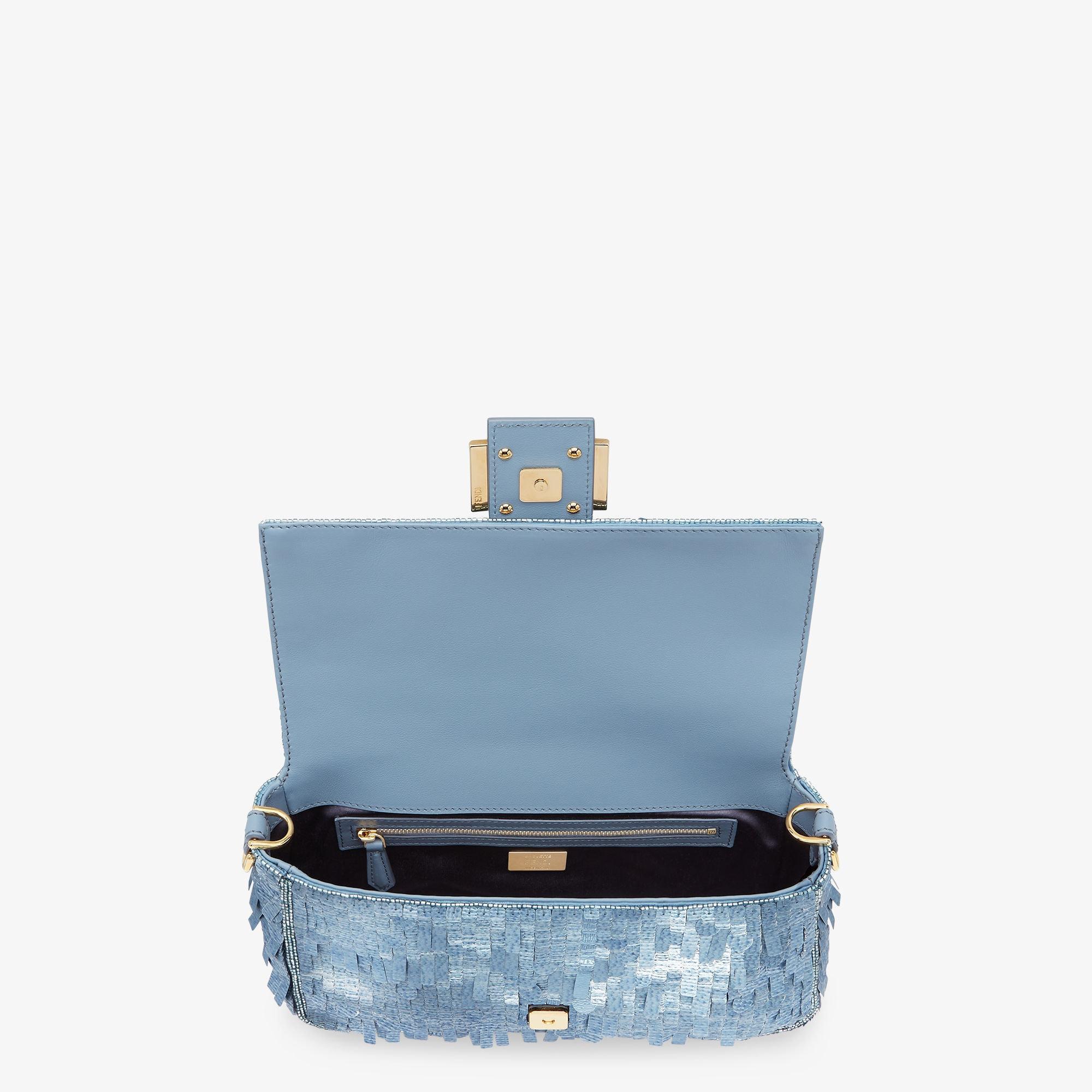 BaguetteBag embroidered with denim-effect light blue sequins Product Image