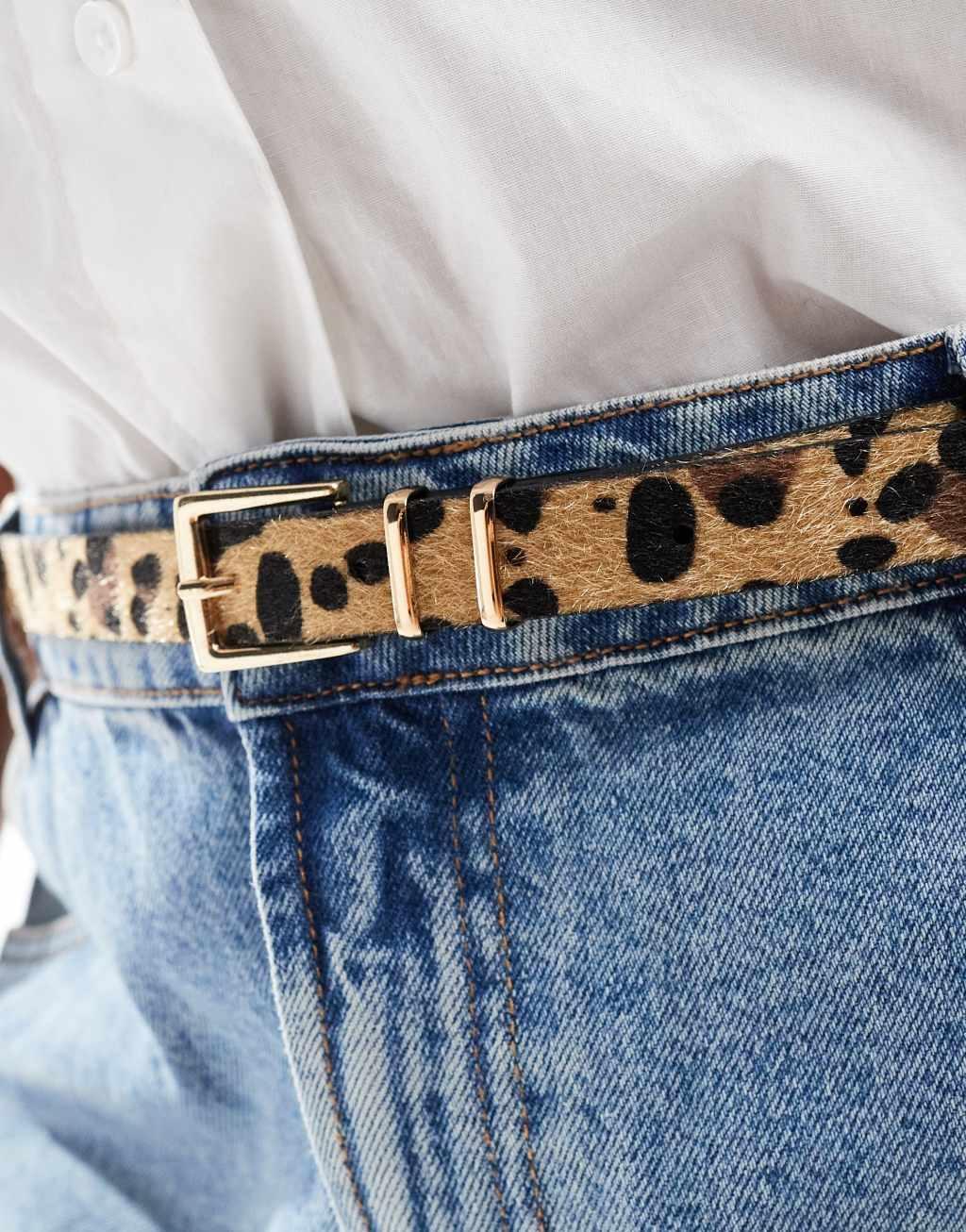 ASOS DESIGN CURVE waist and hip skinny jeans belt with boyfriend end in leopard Product Image