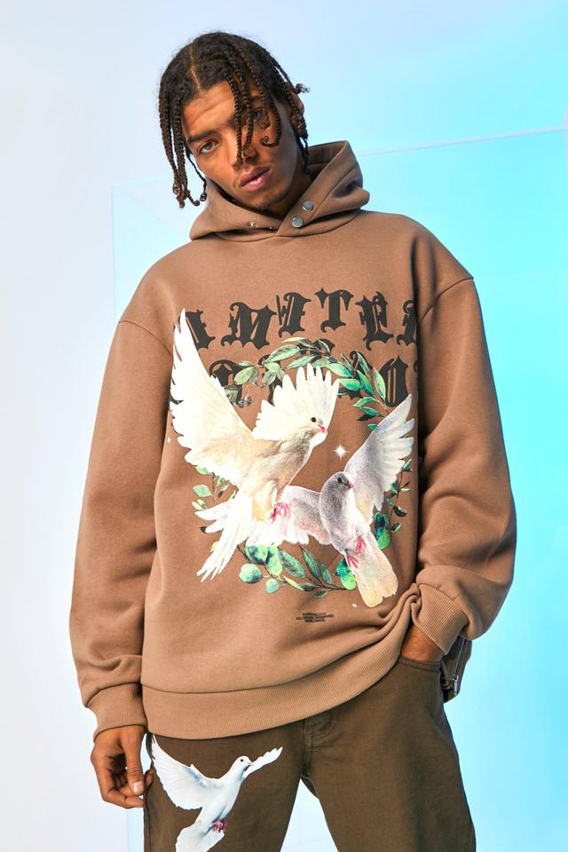 Oversized Dove Graphic Zip Hem Hoodie | boohooMAN USA Product Image