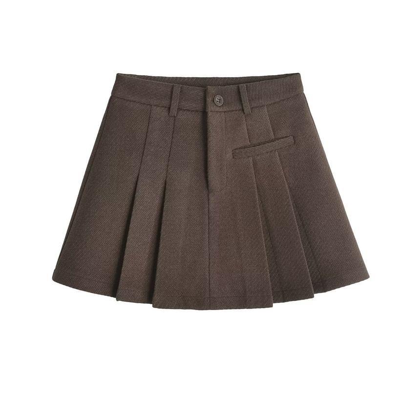 High Rise Plain Pleated Mini A-Line Skirt Product Image