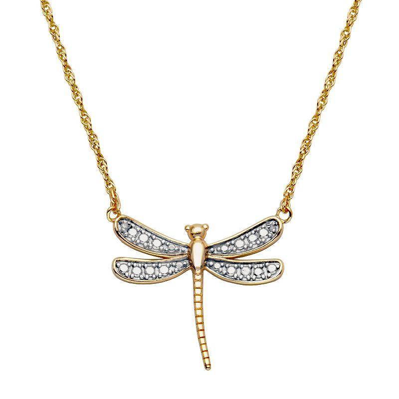 Sarafina Two Tone Diamond Accent Dragonfly Necklace, Womens Gold Tone White Product Image