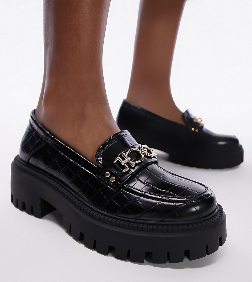 Topshop Wide Fit Lacey chunky loafer in black Product Image