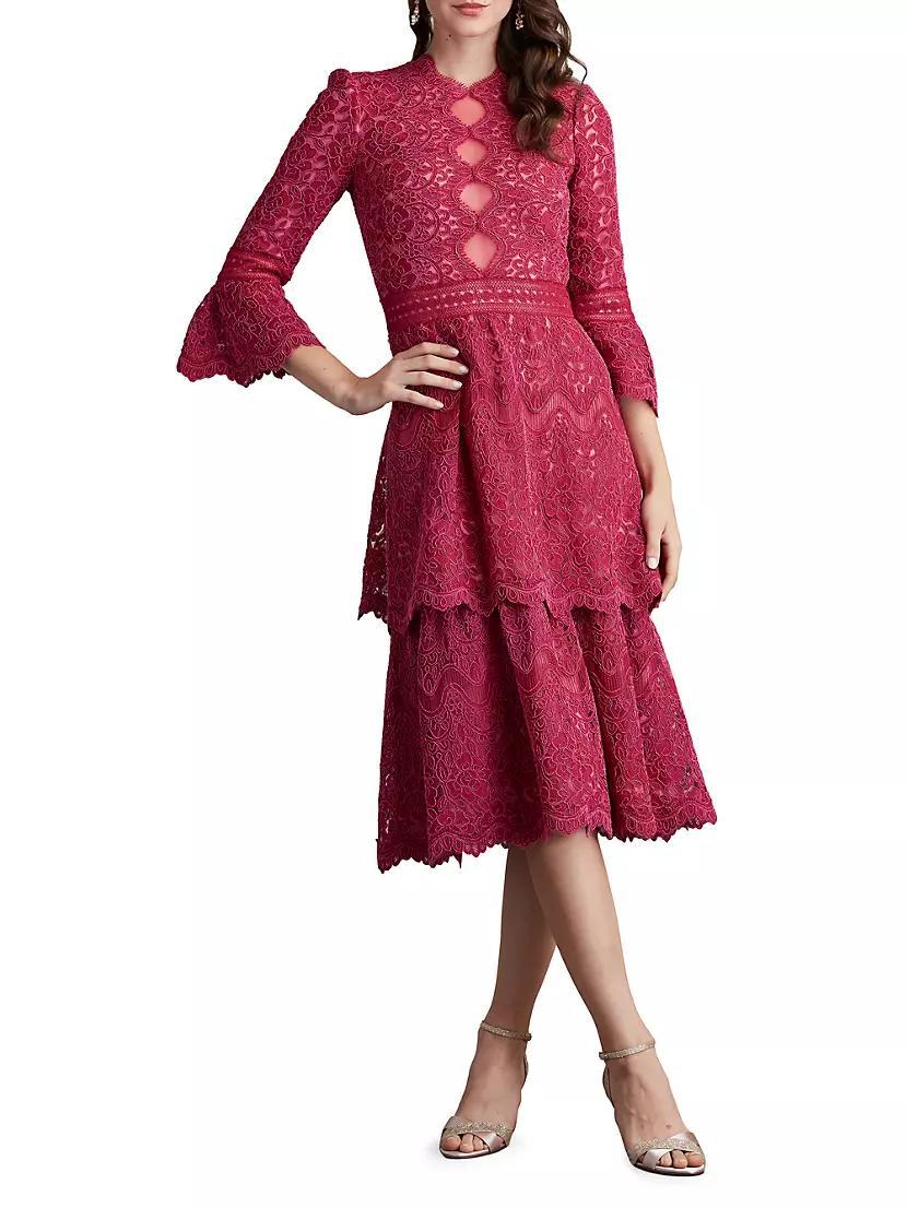 Tiered Cotton-Blend Lace Midi-Dress Product Image