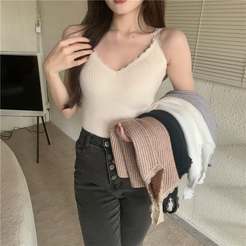 V-Neck Ribbed Knit Cami Top Product Image