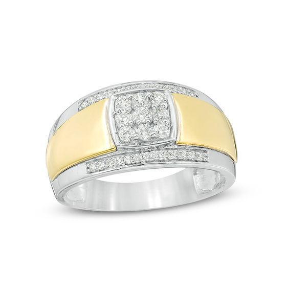 Men's 3/8 CT. T.w. Composite Diamond Stepped Edge Ring in 10K Two-Tone Gold Product Image