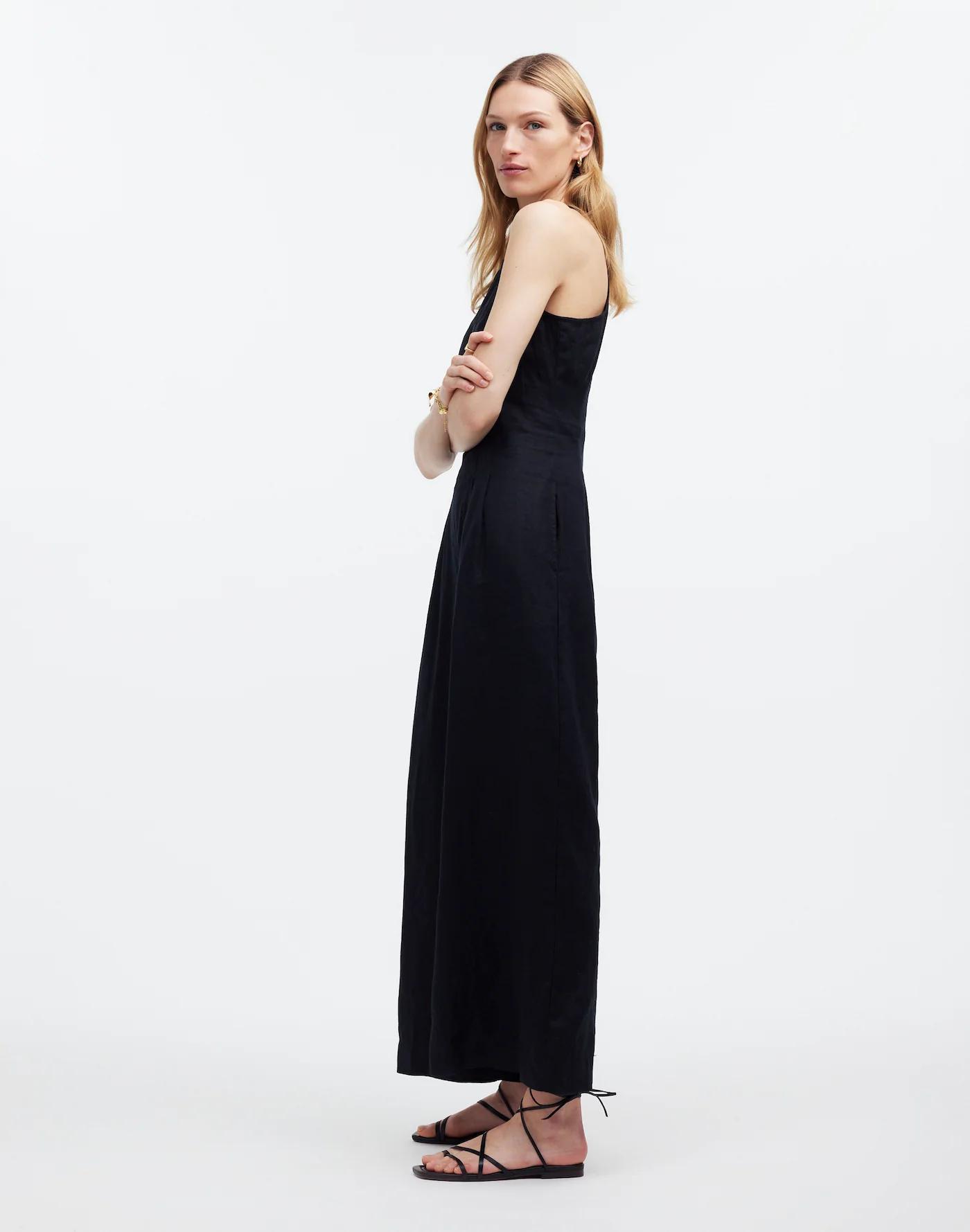 Seamed Wide-Leg Jumpsuit in 100% Linen Product Image