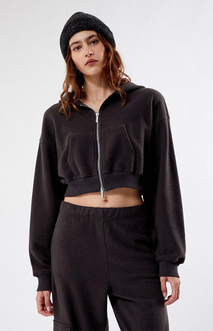 PacSun Womens Cozy Double Zip Cropped Hoodie - Blackedium Product Image