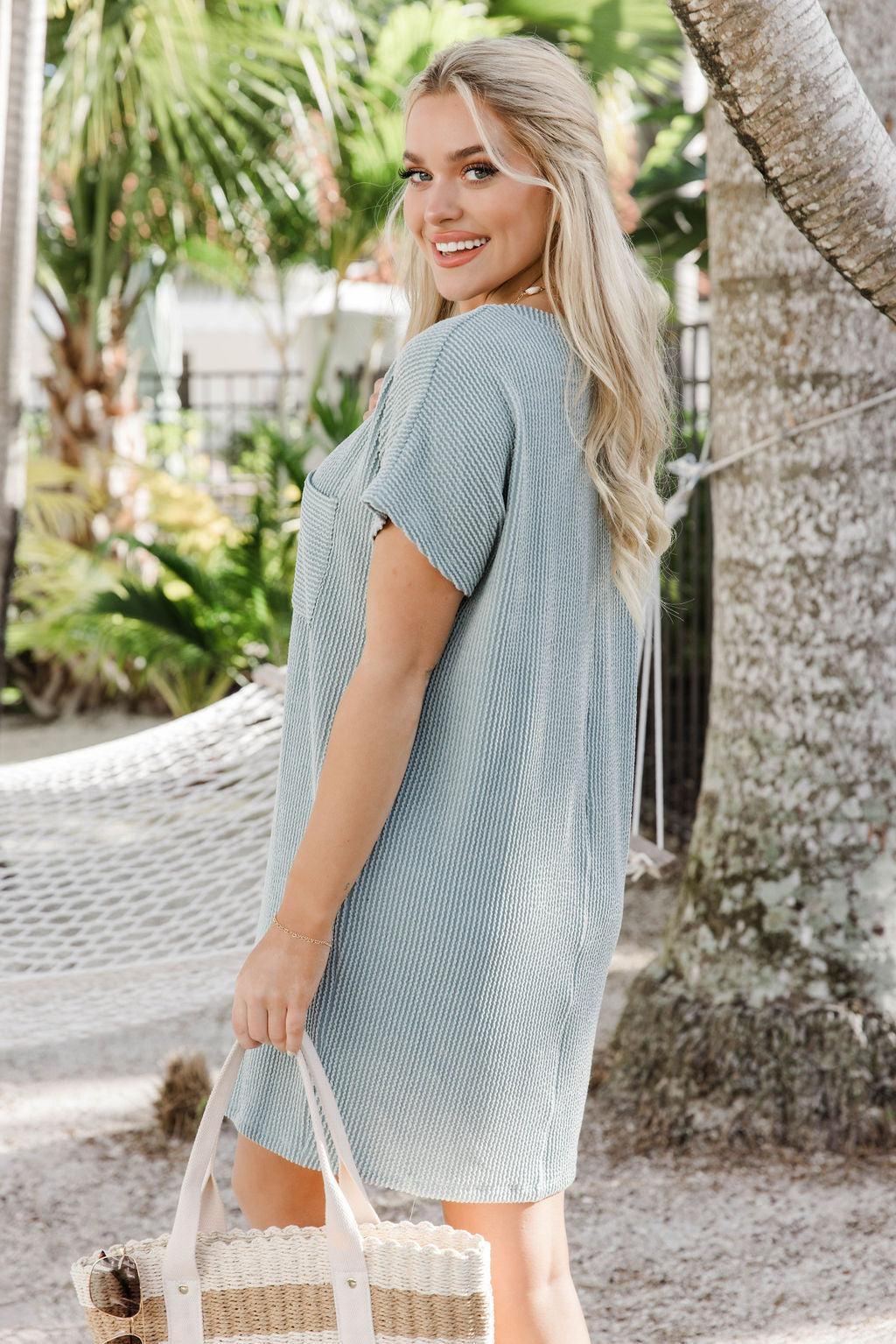 Back For You Sage Textured Pocket Tee Dress Product Image