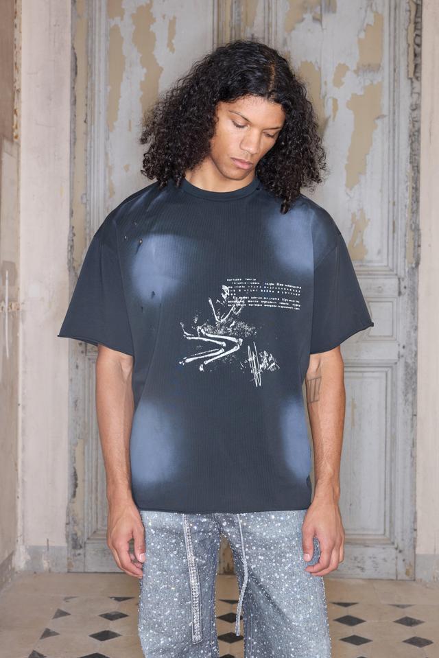 Premium Oversized Washed Printed T-Shirt in Black | boohooMAN USA Product Image