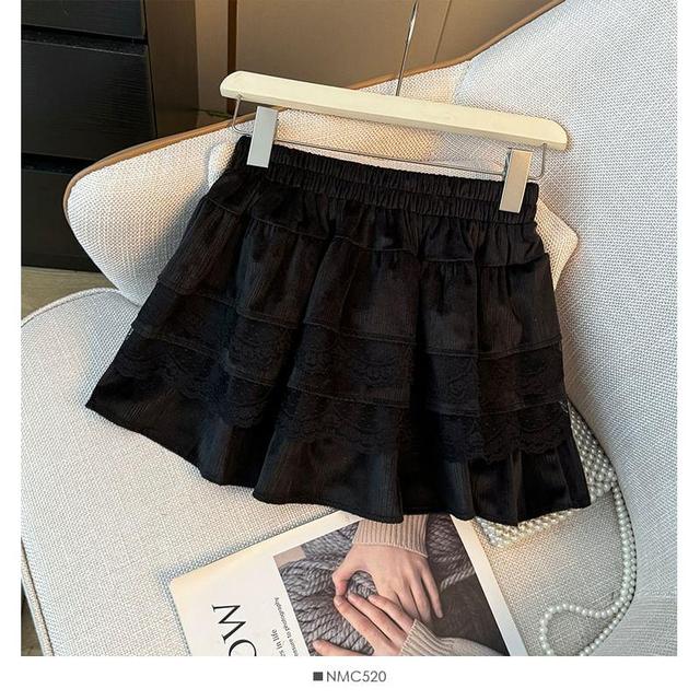 Layered Lace-Trim A-Line Mini Skirt Product Image