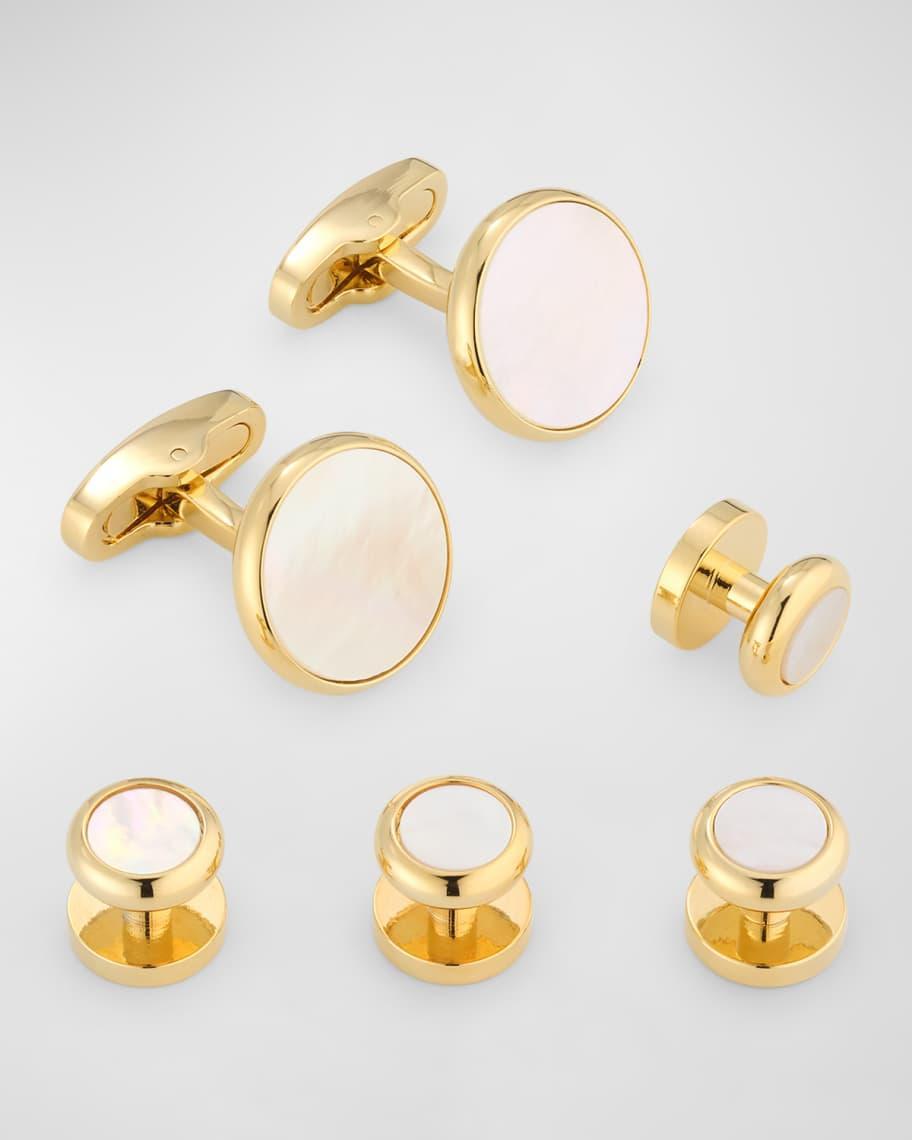 Men's Classic Round Mother-Of-Pearl Cufflink Stud Set Product Image