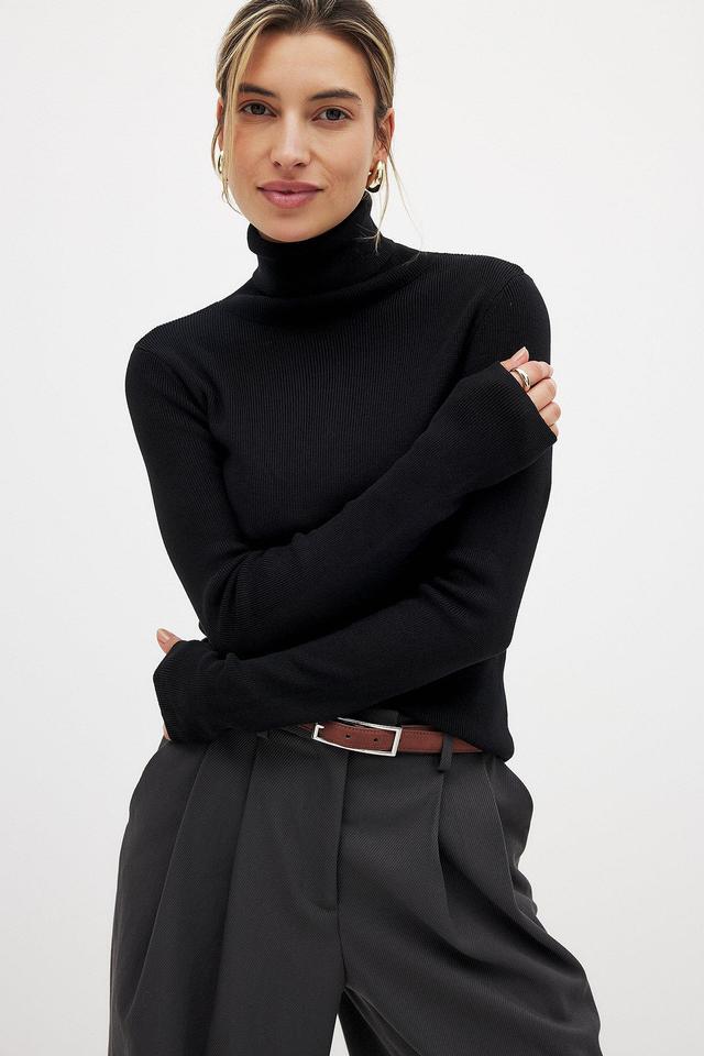 Long Sleeve Turtleneck Ribbed Knitted Top Product Image