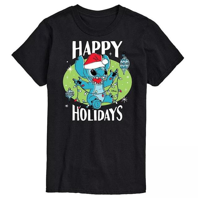 Disneys Lilo & Stitch Happy Holidays Tee, Mens Blue Product Image