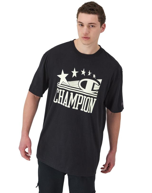 Mens Champion Classic Graphic T-Shirt, C & Stars Logo (Big & Tall) Black XLT Product Image