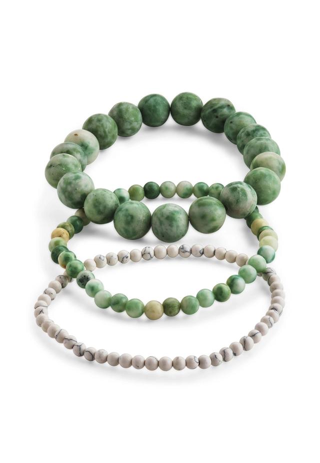 Natural Jade And White Howlite Beaded Stretch Bracelet Set Product Image