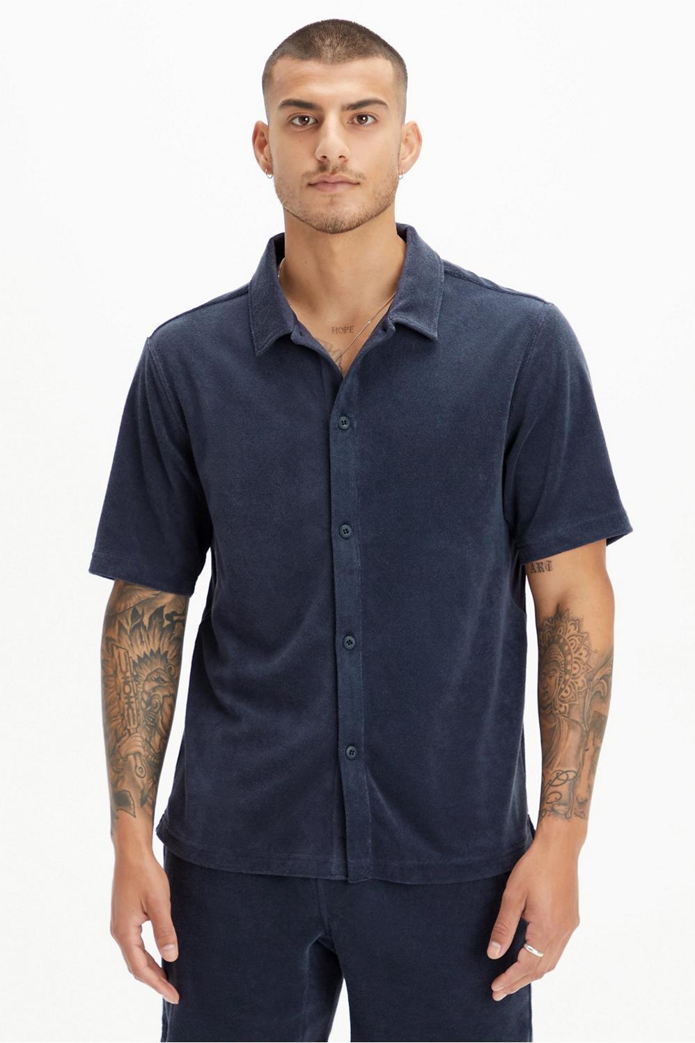 Fabletics Men The Island Terry Button Up male Classic Navy Size XL product image