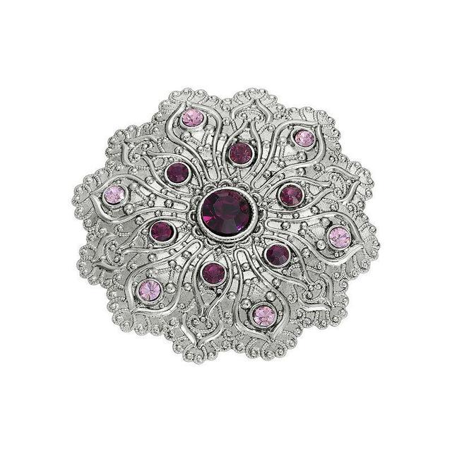 1928 Silver Tone Flower Crystal Pin, Womens, Purple Product Image