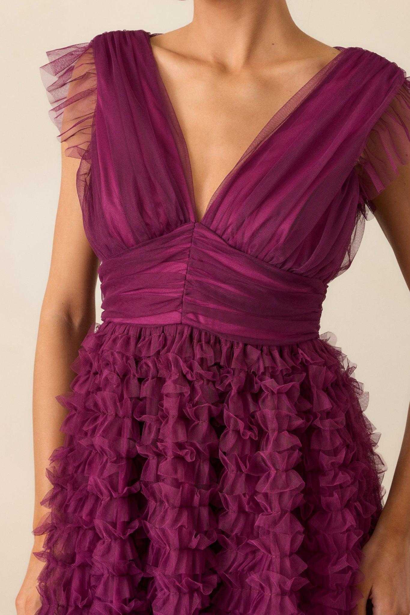 Fearless Hearts Plum Ruffle Midi Dress Product Image