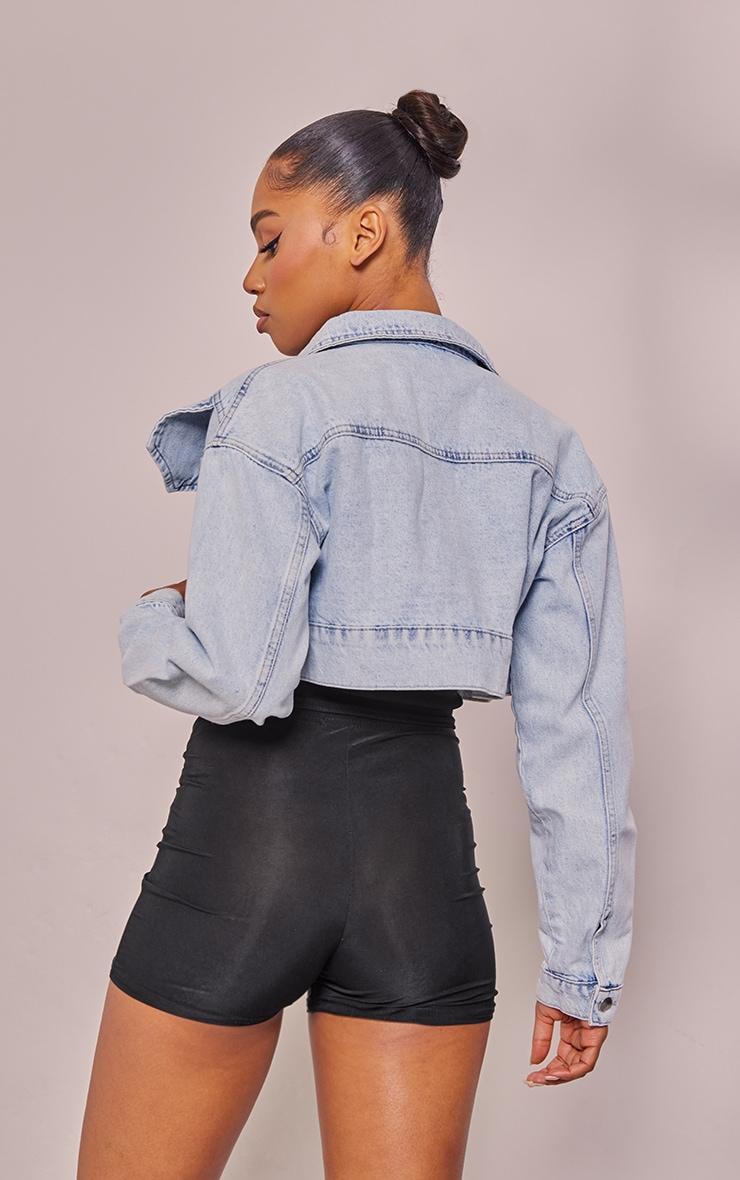 Light Blue Wash Super Cropped Boxy Denim Jacket Product Image