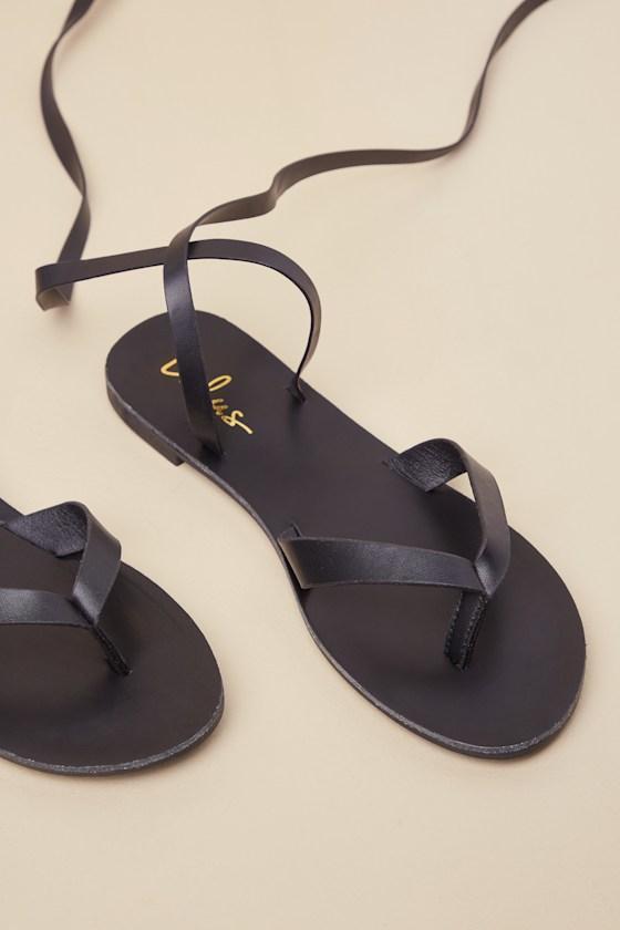 Maire Black Lace-Up Flat Thong Sandals Product Image