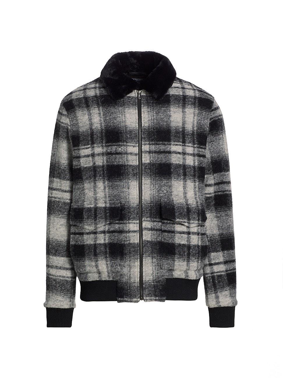 Mens Slim-Fit Shadow Plaid Bomber Jacket Product Image