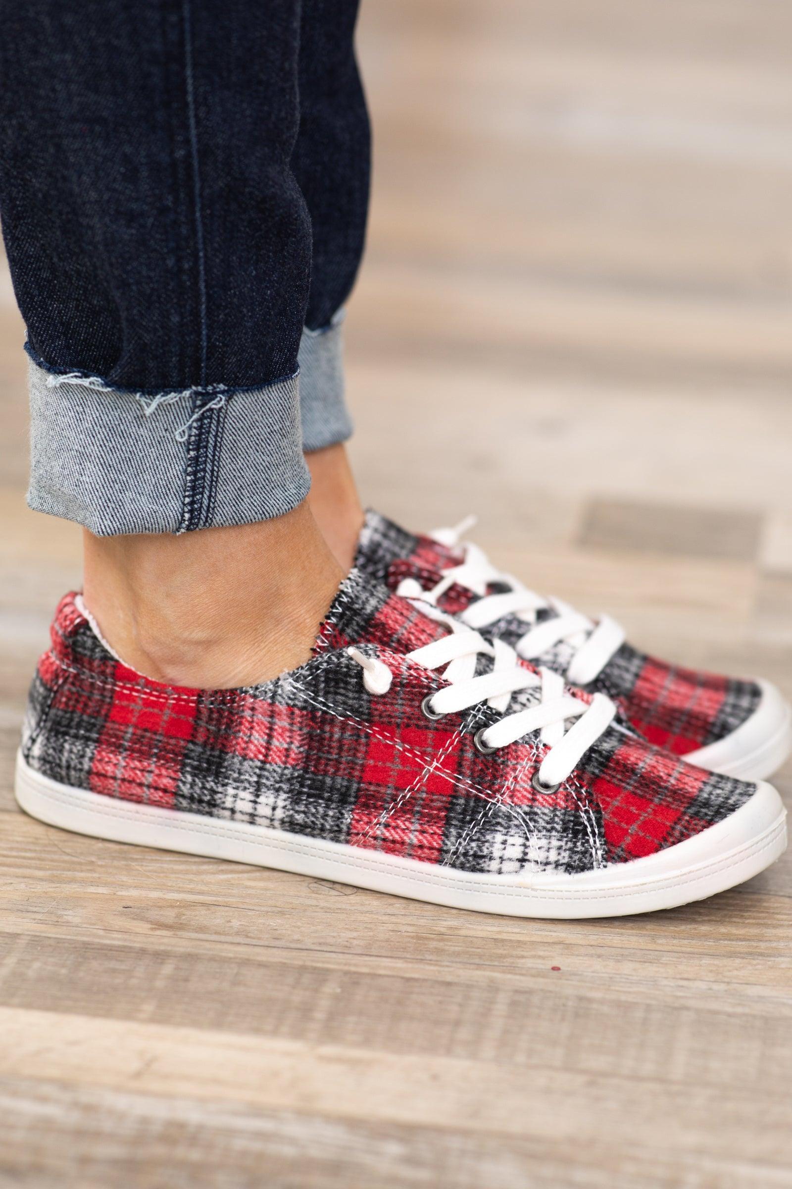 Red Plaid Sneakers Product Image