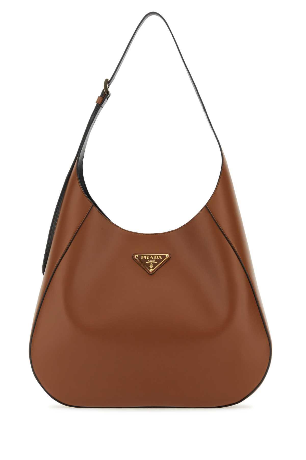 Large Leather Shoulder Bag With Adjustable Strap In Cognacnero Product Image