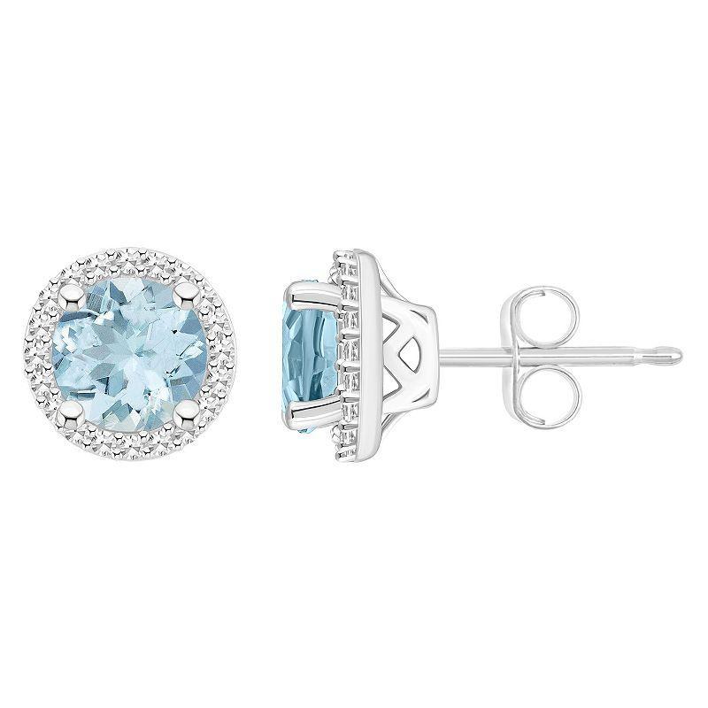 Celebration Gems Sterling Silver Gemstone & 1/5 Carat T.W. Diamond 6mm Halo Stud Earrings, Womens, Aquamarine Product Image