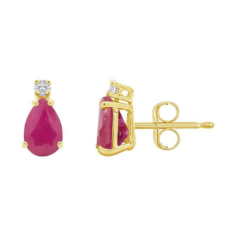 Celebration Gems 14k Gold Pear-Shaped Sapphire & Diamond Accent Earrings, Womens Product Image