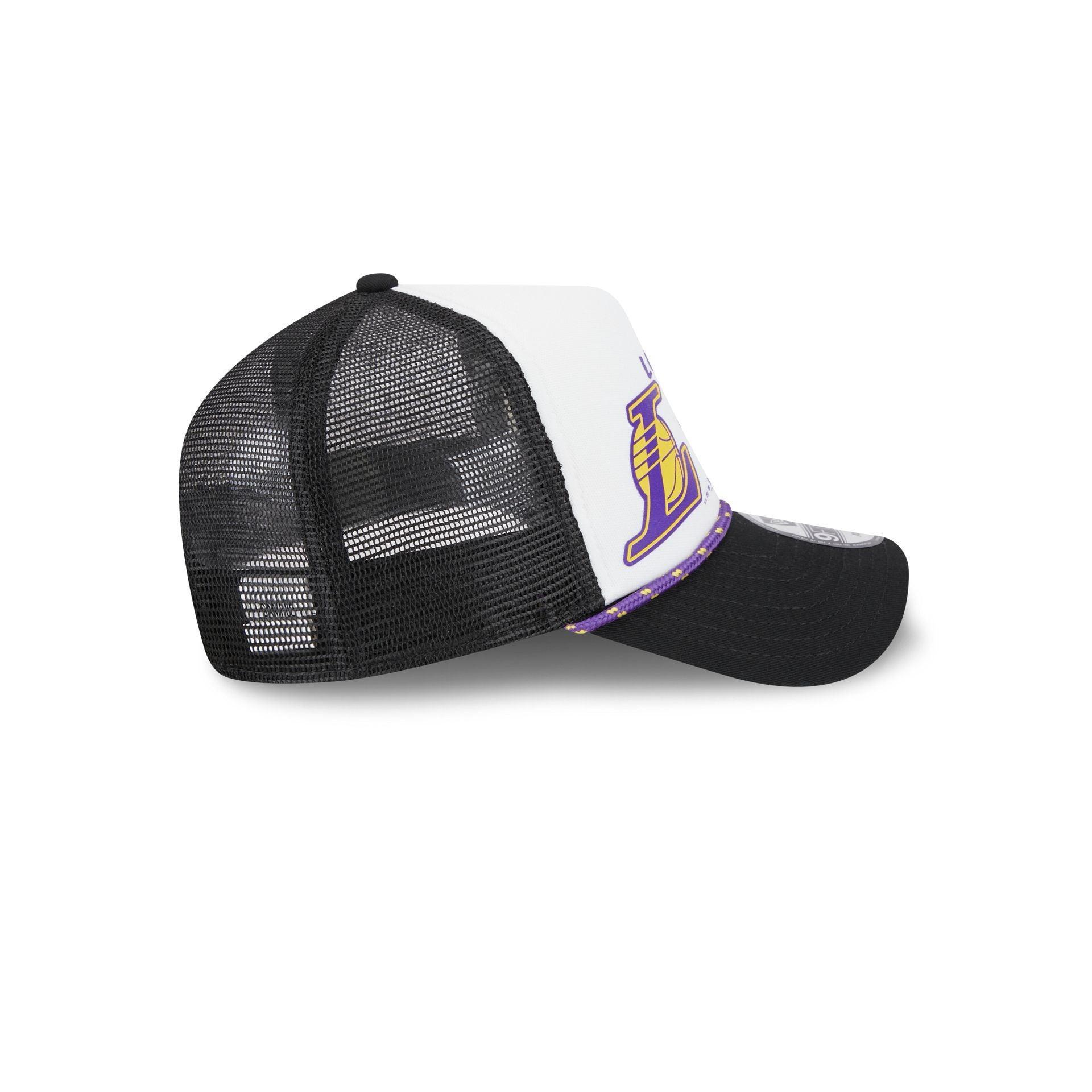 Los Angeles Lakers 2024 Rally Drive White 9FORTY A-Frame Trucker Hat Male Product Image