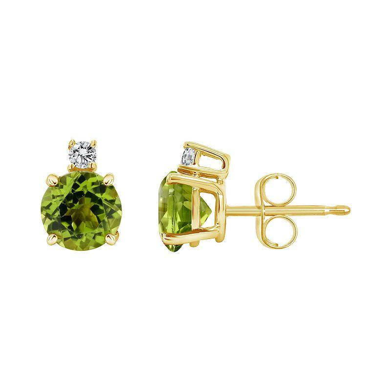 Celebration Gems 14K Yellow Gold 6mm Round Amethyst Diamond Accent Earrings, Womens, Peridot Product Image