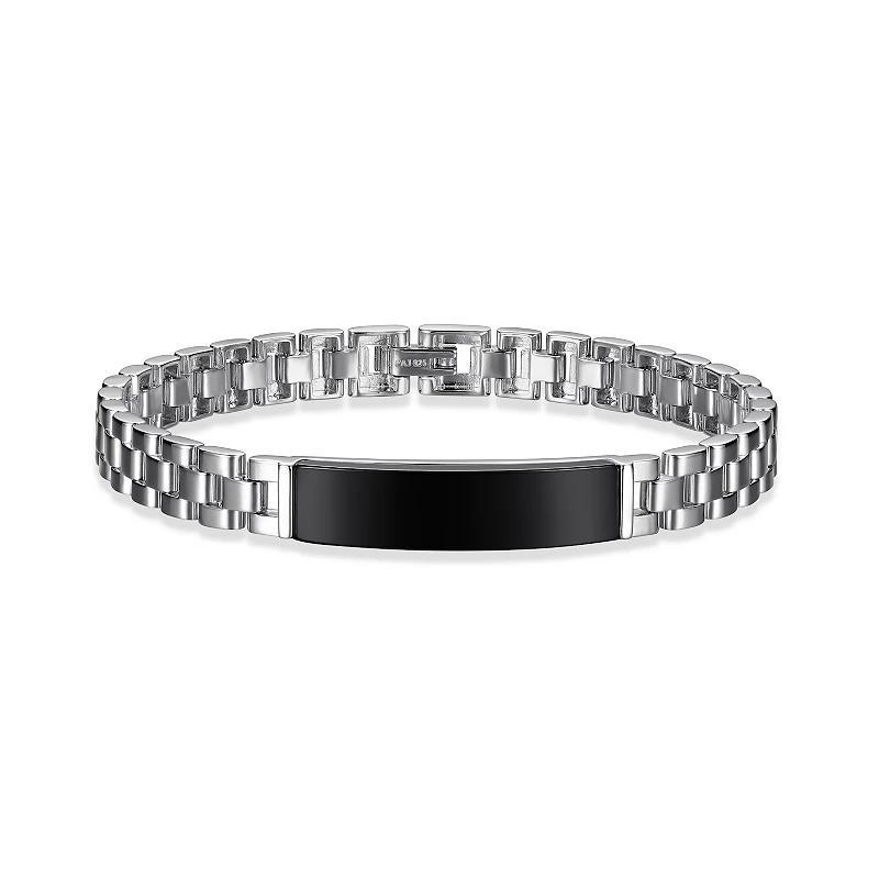 Sterling Silver Black Agate ID Bracelet, Mens Product Image