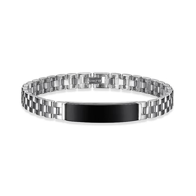 Sterling Silver Black Agate ID Bracelet, Mens Product Image