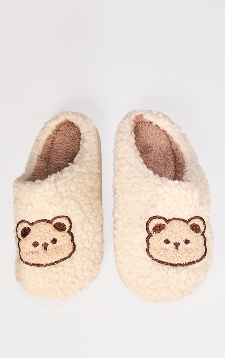 Cream Borg Teddy Slippers Product Image