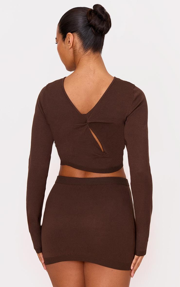 Chocolate Soft Rib Knit Open Back Detail Long Sleeve Top product image