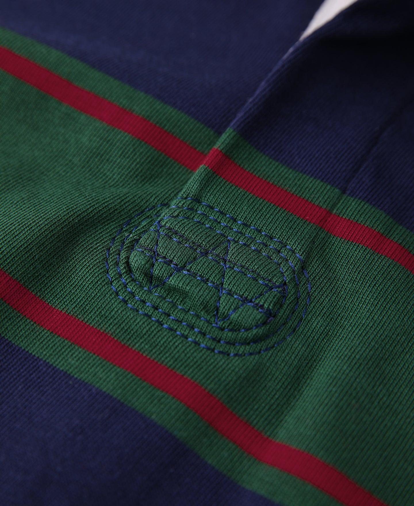 Classic Fit Striped Jersey Rugby Shirt - Green/Navy/Red Product Image