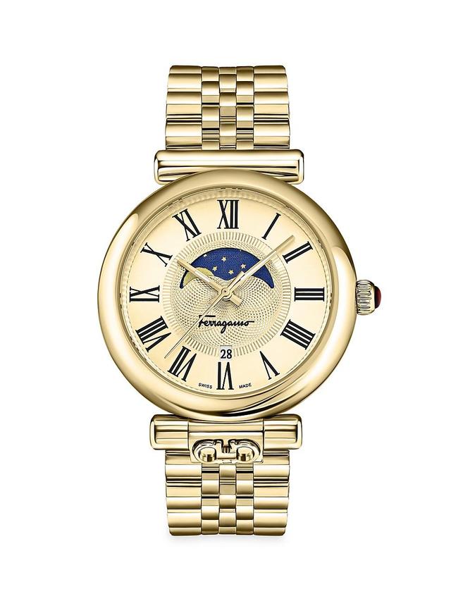 Womens FERRAGAMO Ora Moonphase Goldtone Stainless Steel Watch Product Image