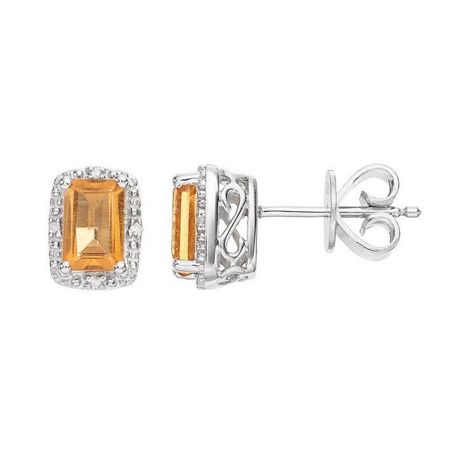 Celebration Gems Sterling Silver Citrine & Diamond Accent Halo Stud Earrings, Womens, Orange Product Image