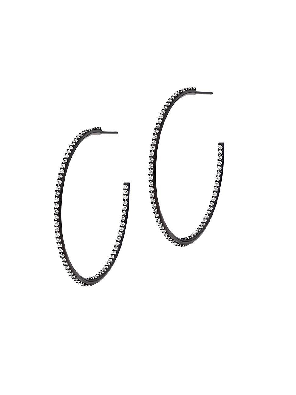 Womens Black-Rhodium-Plated & 1.41 TCW Diamond Inside-Out Hoop Earrings Product Image