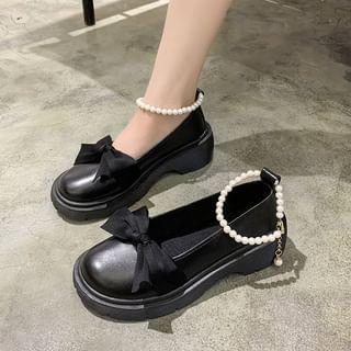 Ankle Strap Bow Platform Chunky Heel Loafers Product Image