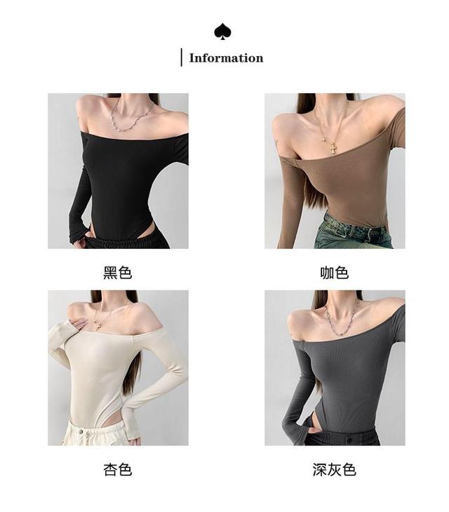 Off-Shoulder Long-Sleeve Skinny Bodysuit Top  Product Image