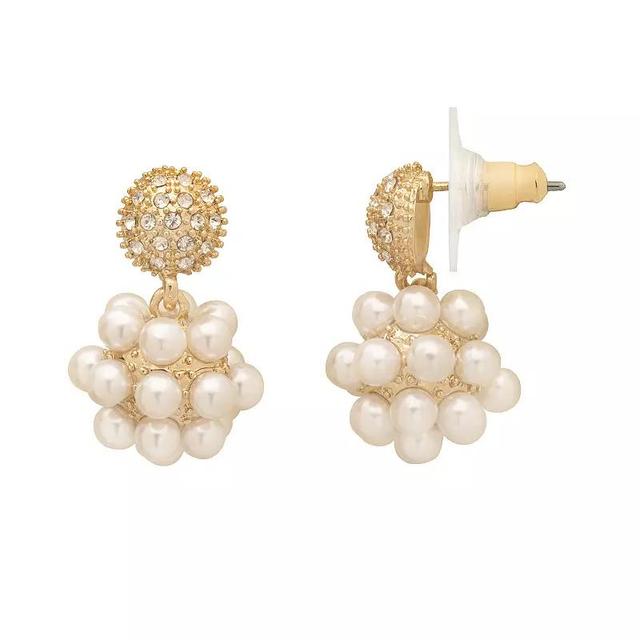 Emberly Gold Tone Crystal & Simulated Pearl Globe Drop Earrings, Womens, White Product Image