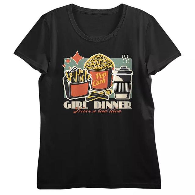 Juniors Girl Dinner French Fries, Popcorn & Coffee Graphic Tee, Womens Product Image