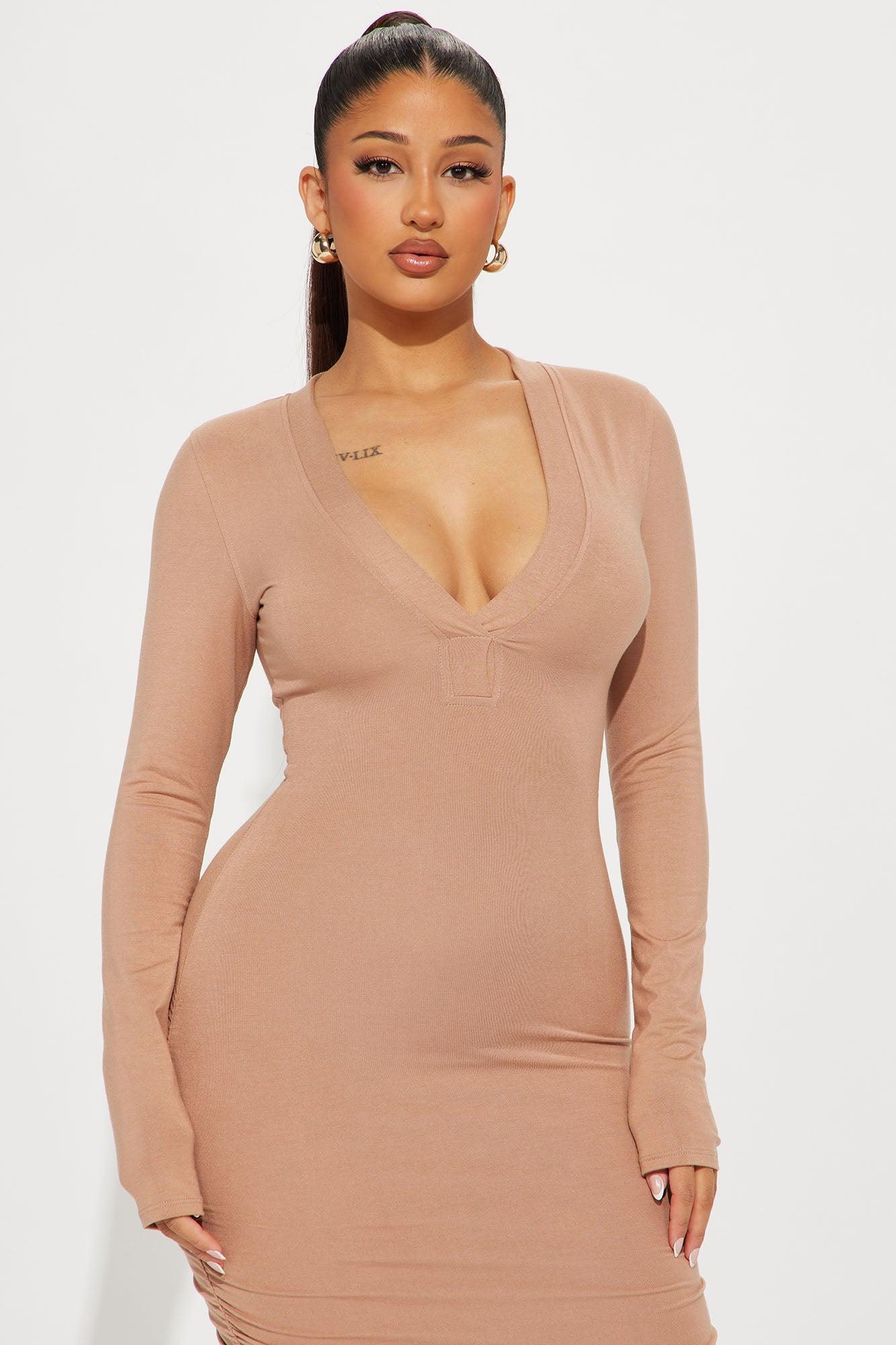 Danielle Ruched Midi Dress - Mocha Product Image