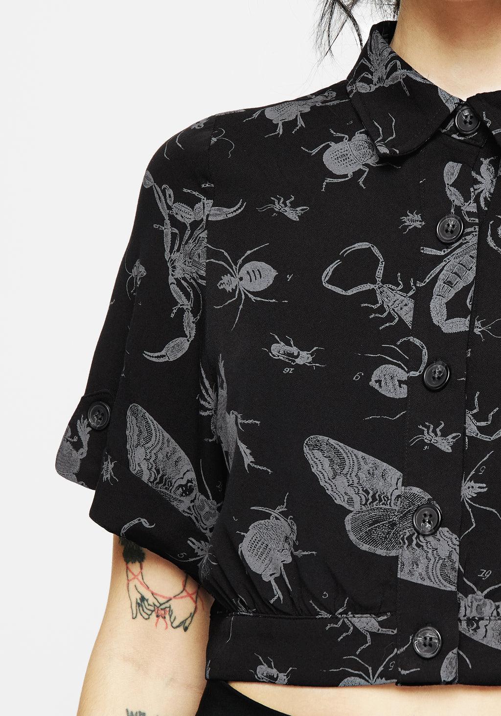 Parasite Bugs Short Sleeve Crop Shirt - Black Product Image