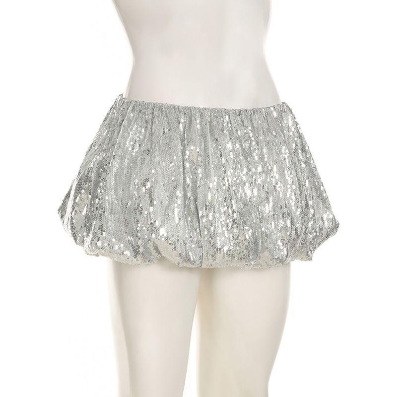 Low Waist Sequin Mini A-Line Skirt Product Image